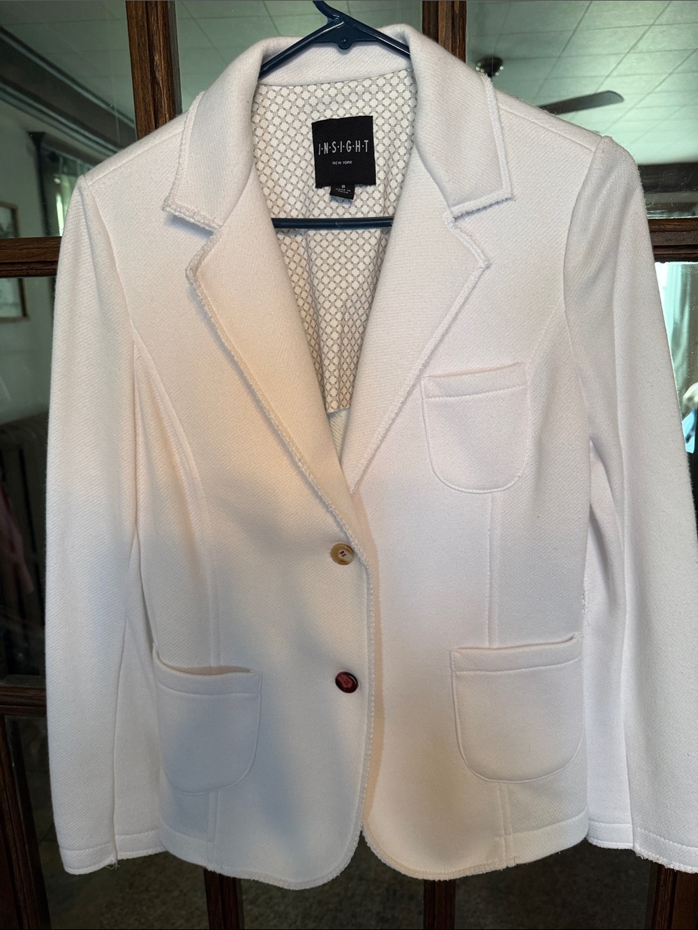 Insight New York White Knit Blazer Elbow Patches Two Button‎ Size 8